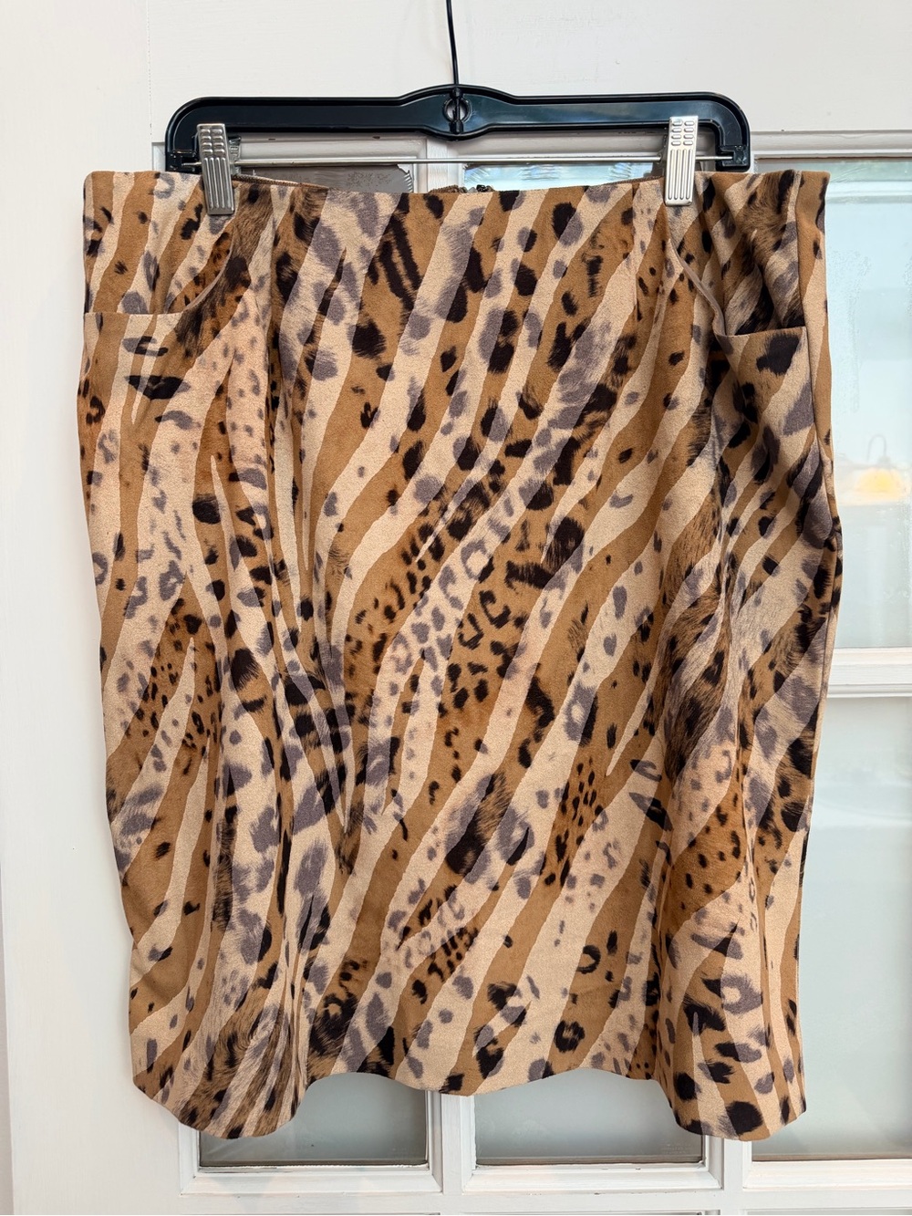 W by Worth Safari Zebra Animal Print Skirt in Brown Cream Chic Career Size 14